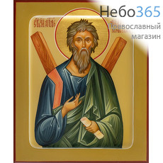  Андрей Первозванный, апостол. Икона писаная 13х16х2 см, цветной фон, золотой нимб, с ковчегом (Шун), фото 1 