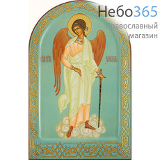  Ангел Хранитель. Икона писаная 18х28х3,5 см, цветной фон, золотой нимб, арочная, с ковчегом (Шун), фото 1 