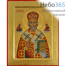  Николай Чудотворец, святитель. Икона писаная 22х28х2,5 см, золотой фон, резьба по золоту, с ковчегом (Ст), фото 1 