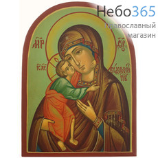  Феодоровская икона Божией Матери. Икона писаная 9х12х1,8 см, цветной фон, золотые нимбы, без ковчега, арочная (Фр), фото 1 