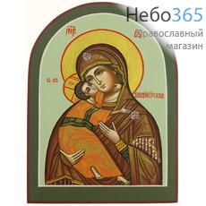 Владимирская икона Божией Матери. Икона писаная 9х13х1,8 см, цветной фон, золотые нимбы, без ковчега, арочная (Фр), фото 1 