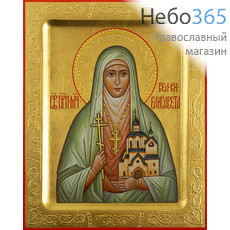  ЕлизаветаФеодоровна, преподобномученица (в светлом апостольнике). Икона писаная 13х16х2 см, золотой фон, резьба по золоту, с ковчегом (Ст), фото 1 