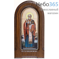  Николай Чудотворец, святитель. Икона писаная 5х12 см (с основой 9,5х17 см), эмаль, скань (Гу), фото 1 