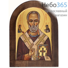  Николай Чудотворец, святитель. Икона писаная 15,5х21х2 см, золотой фон, арочная, с ковчегом (Афн), фото 1 