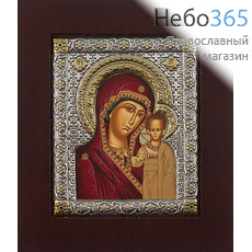 Икона в ризе (Ж), EKB2-XAG, 6х7 шелкография, на деревянной основе Божией Матери Казанская, фото 1 