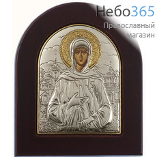  Икона в ризе (Ж) EK2-XAG 8х10, шелкография, серебрение, золочение, на деревянной основе Ксения Петербургская, блаженная, фото 1 