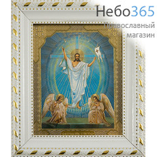  Икона в раме 13х15 см, полиграфия, золотое и серебряное тиснение, цветной фон, пластиковый багет, под стеклом (Су) Воскресение Христово, фото 1 