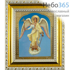  Икона в раме 13х15 см, полиграфия, золотое и серебряное тиснение, цветной фон, пластиковый багет, под стеклом (Су) Ангел Хранитель (35), фото 1 