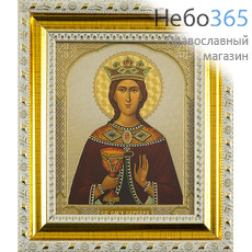  Икона в раме 13х15 см, полиграфия, золотое и серебряное тиснение, цветной фон, пластиковый багет, под стеклом (Су) Варвара, великомученица (95), фото 1 