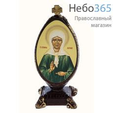  Матрона Московская, блаженная. Яйцо с иконой 5х12х4 см, на подставке, с лепниной (х30607) (Мис), фото 1 