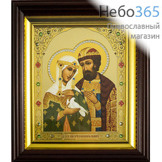  Петр и Феврония, благоверные князь и княгиня. Икона в киоте 15х18 см, полиграфия, со стразами (Пкт), фото 1 