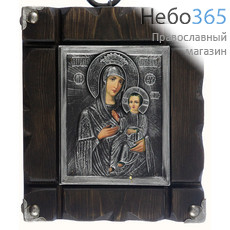  Иверская икона Божией Матери.  Икона в деревянной раме 18х20 см (размер иконы 11х13 см), печать на холсте, черненая риза с декором под серебро (Пин) (№13), фото 1 
