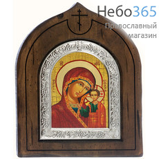  Казанская икона Божией Матери, 25х33х2,7 см, искусственное старение, ручная доработка, посеребренная полуриза, фигурный верх, с ковчегом (Бс) (SSil4), фото 1 