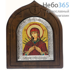  Семистрельная икона Божией Матери, 25х33х2,7 см, искусственное старение, ручная доработка, посеребренная полуриза, фигурный верх, с ковчегом (Бс) (SSil4), фото 1 