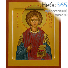  Пантелеимон, великомученик. Икона писаная 13х16х2,2 см, цветной  фон, золотой нимб, с ковчегом (Анд), фото 1 