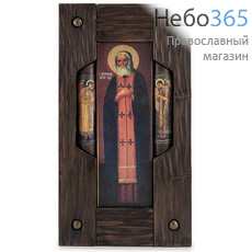  Серафим Саровский, преподобный. Икона на дереве 22х40х2,5, с предстоящими, в деревянной брусковой раме (Пин) (№3), фото 1 