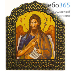  Иоанн Креститель, пророк. Икона на дереве 17,5х22х1,5 см, ультрафиолетовая рельефная печать, фигурный оклад под черненое серебро с позолотой (Чк), фото 1 