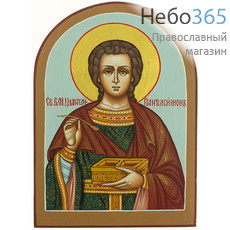  Пантелеимон, великомученик. Икона писаная 9х13х1,8 см, цветной фон, золотой нимб, без ковчега, арочная (Фр), фото 1 