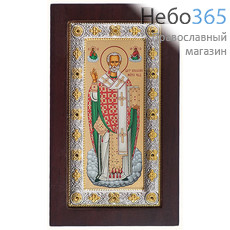  Николай Чудотворец, святитель. Икона в ризе 8х13 см, шелкография, серебрение, золочение, на деревянной основе (Ж) (EK402-ХАG), фото 1 