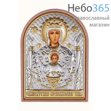 Неупиваемая Чаша икона Божией Матери. Икона в ризе 4х6х0,7 см, шелкография, серебрение, золочение, на пластиковой основе, на подставке (Ж) (EK1-РАG), фото 1 