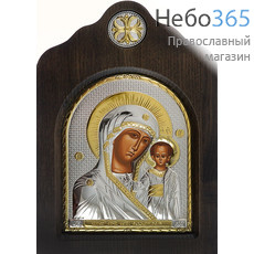  Казанская икона Божией Матери. Икона в ризе 16х24 см, шелкография, серебрение, золочение, арочная, на деревянной основе (Бс) (BK4-ХАG), фото 1 