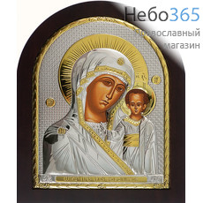  Казанская икона Божией Матери. Икона в ризе 20х25 см, шелкография, серебрение, золочение, арочная, на деревянной основе (Бс) (EK5-XAG), фото 1 