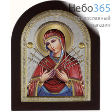  Семистрельная икона Божией Матери. Икона в ризе 16,5х21,5 см, полиграфия, серебрение, золочение, эмаль, на деревянной основе (Ж) (GF050/4D), фото 1 