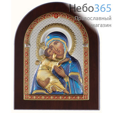  Владимирская икона Божией Матери. Икона в ризе 16,5х21,5 см, полиграфия, серебрение, золочение, эмаль, на деревянной основе (Ж) (GF050/4D), фото 1 