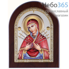  Семистрельная икона Божией Матери. Икона в ризе 13х16,5 см, полиграфия, серебрение, золочение, эмаль, на деревянной основе (Ж) (GF050/3D), фото 1 