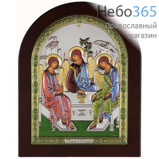  Святая Троица. Икона в ризе 13х16,5 см, полиграфия, серебрение, золочение, эмаль, на деревянной основе (Ж) (GF050/3D), фото 1 