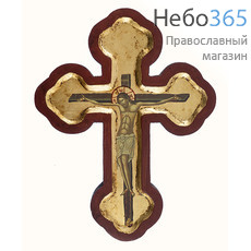 Крест с Распятием 16,5х21.5х2 см. Деревянная основа, ручная позолота, с ковчегом, фигурная форма креста (Нпл) (B 54mini), фото 1 
