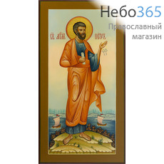 Петр, апостол. Икона писаная 13х25х2 см, цветной фон, золотой нимб, без ковчега (Шун), фото 1 