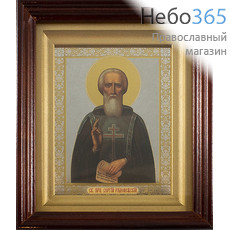  Сергий Радонежский, преподобный. Икона 16х19 см, в деревянном багетном киоте (Мис), фото 1 