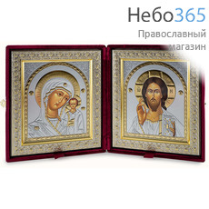  Складень бархатный 42х24 см, двойной, с иконой Спасителя и Казанской иконой Божией Матери (15х18 см), с багетной рамой (1518Б65-К15) (К), фото 1 