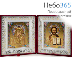  Складень бархатный 46х26 см, двойной, с иконой Спасителя и Казанской иконой Божией Матери (15х18 см), с багетной рамой (1518Б54-К12) (К), фото 1 