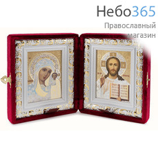  Складень бархатный 20х13 см, двойной, с иконой Спасителя и Казанской иконой Божией Матери (6х8 см), с багетной рамой (0608Б64-Т3), фото 1 
