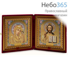  Складень бархатный 42х24 см, двойной, с иконой Спасителя и Казанской иконой Божией Матери (15х18 см), с багетной рамой (1518Б48-К12) (К), фото 1 