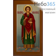  Пантелеимон, великомученик и целитель. Икона писаная 13х25х2 см, цветной фон, золотой нимб, с ковчегом (Шун), фото 1 
