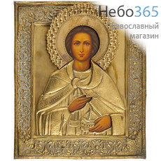  Пантелеимон, великомученик. Икона писаная 26,5х31 см, риза 19 века (Фр), фото 1 
