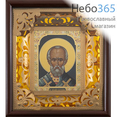  Николай Чудотворец, святитель. Икона в киоте 22х24 см (размер иконы 11х13 см), внутренняя ажурная рама из тонкого металла (29) (Пр), фото 1 