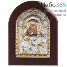  Владимирская икона Божией Матери. Икона в ризе 7х9 см, полиграфия, серебрение, золочение, на деревянной основе (GF050/1) (Ж), фото 1 