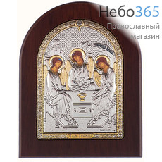  Святая Троица. Икона в ризе 7х9 см, полиграфия, серебрение, золочение, на деревянной основе (GF050/1) (Ж), фото 1 