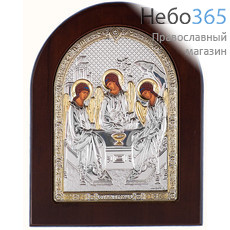  Святая Троица. Икона в ризе 9,5х12 см, полиграфия, серебрение, золочение, на деревянной основе (Ж) (GF050/2), фото 1 