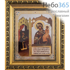  Нечаянная Радость икона Божией Матери. Икона в киоте 18х21х2,3 см (размер иконы 13х16 см), икона со стразами, багетный киот со стеклом (Т), фото 1 