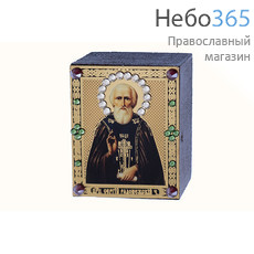  Сергий Радонежский, преподобный. Автомобильная икона 3х4х1,2 см, на деревянной основе, со стразами, на липучке (Пкт), фото 1 