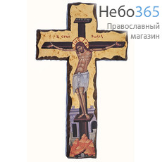  Крест с Распятием 13х21х2 см. Деревянная основа, золотой фон (ручное золочение), фигурные края (В51Х) (Нпл), фото 1 