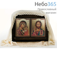 Спаситель и Казанская икона Божией Матери. Композиция на деревянной основе 32х28х6 см, на полочке, с рушником (№40) (Пин), фото 1 