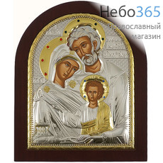  Икона в ризе (Ж) EK599-ХAG 20х24,5, Святое Семейство, шелкография, серебрение, золочение, на деревянной основе, стразы, фото 1 