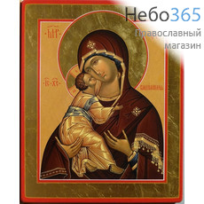  Владимирская икона Божией Матери. Икона на дереве 15х18х1,5 см, золотой фон, цветная печать, ручная доработка (ТЗВ), фото 1 
