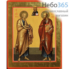  Петр и Павел, апостолы. Икона на дереве 15х18х1,5 см, цветная печать, ручная доработка (ТЗВ), фото 1 